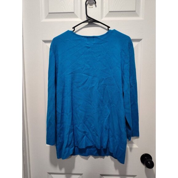 Ruby‎ Rd Top Women 2X Petite Blue Embellished Beaded Sweater Bohemian Stretch - Picture 2 of 10